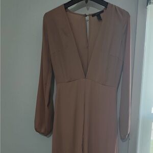 Forever 21 Brown Long Sleeve V-Neck Jumpsuit